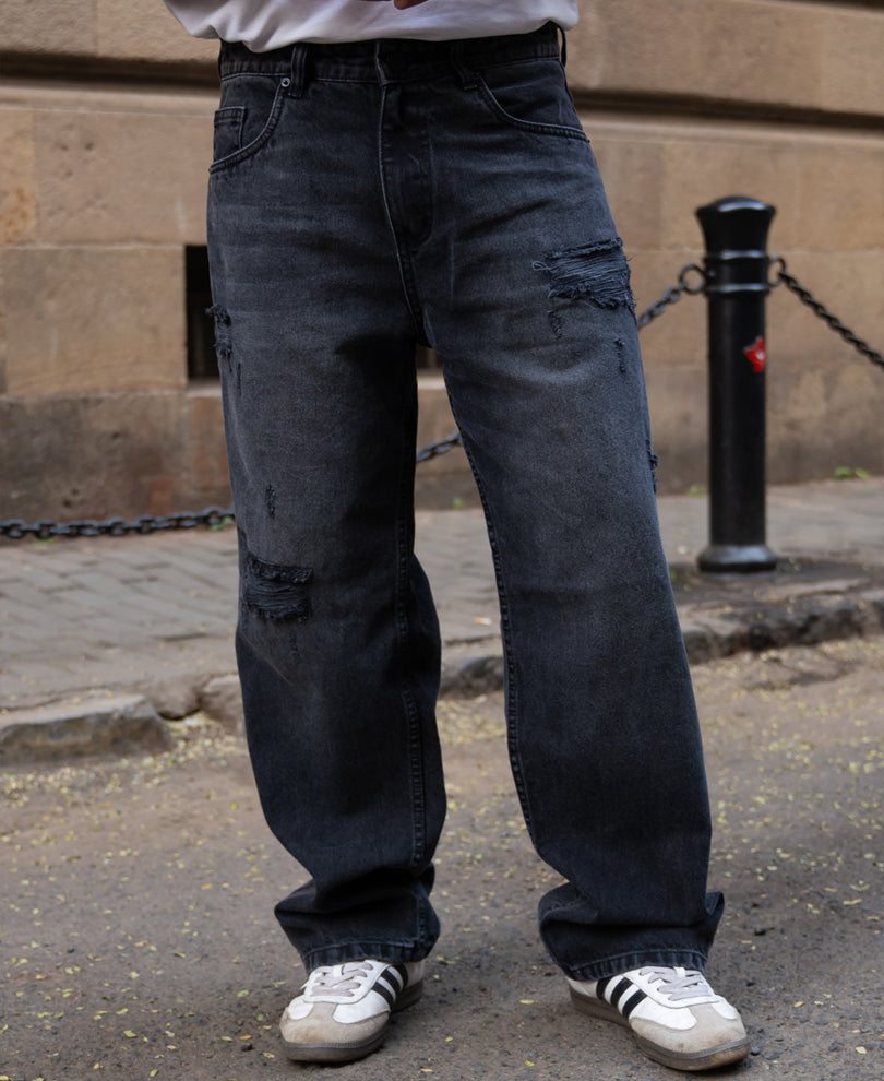Charcoal Distressed Baggy Jeans.