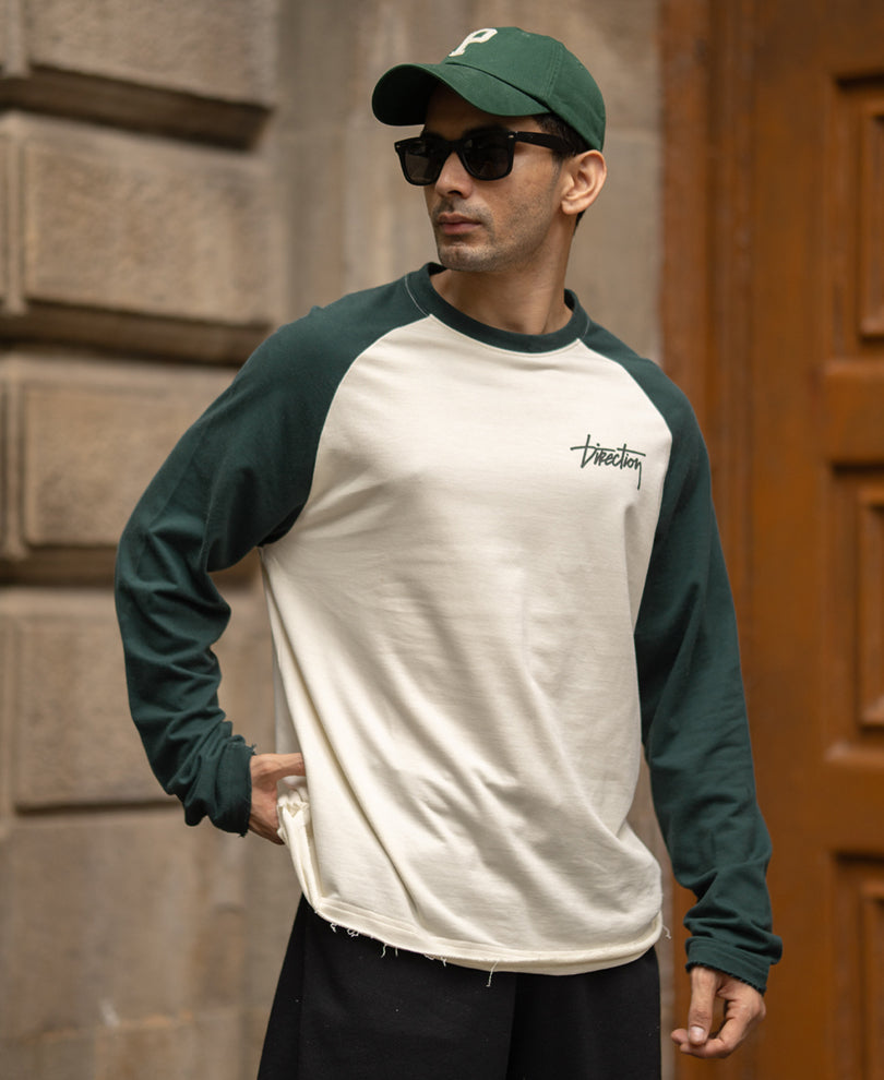 Off White & Teal Wraglan T-Shirt 100% Cotton