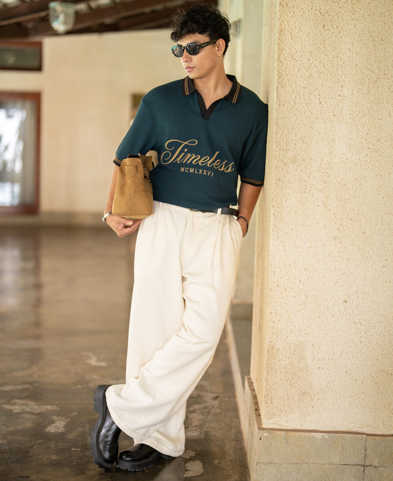 Green Embroidered Structure T-Shirt