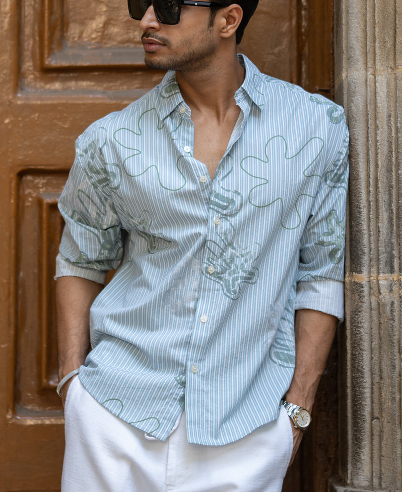 Blue Stripe Abstract Print Shirt.