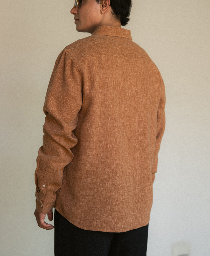 Brick Structured Linen Blend Shirt.