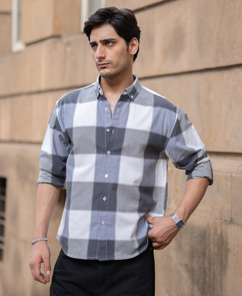 Grey Structured Checks Shirt.