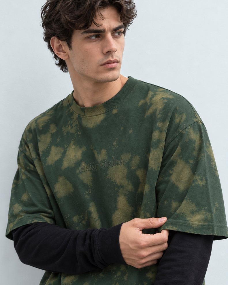 Olive Tie-Dye Print Doctor Sleeve T-Shirt 100% Cotton