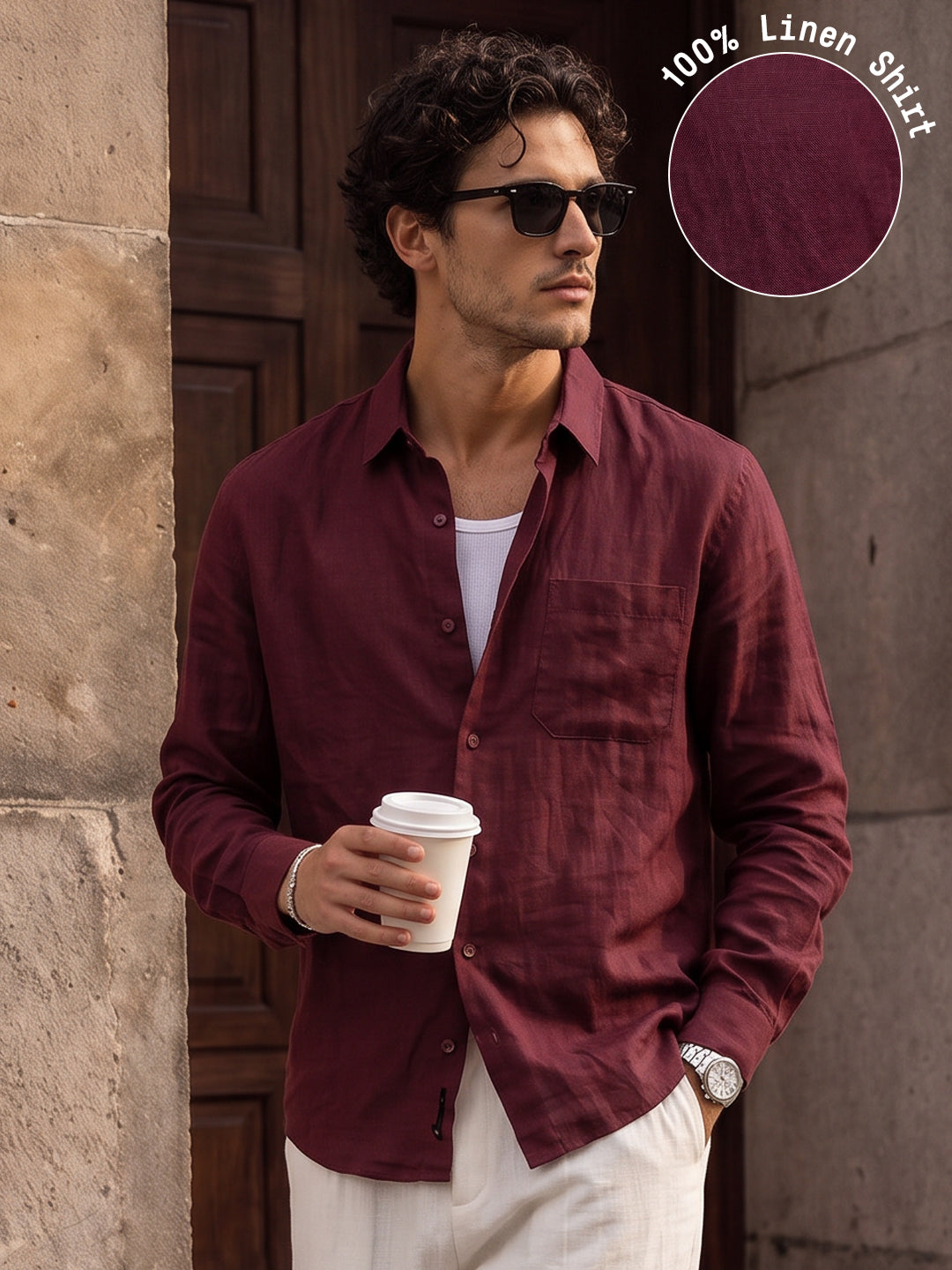 Wine 100% Linen Shirt