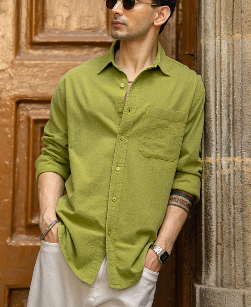 Parrot Green Washed Shirt 100% Cotton