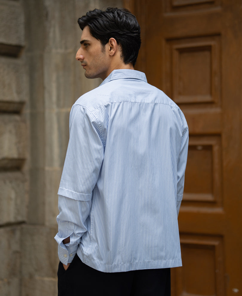 Blue Striped Doctor Sleeves Shirt