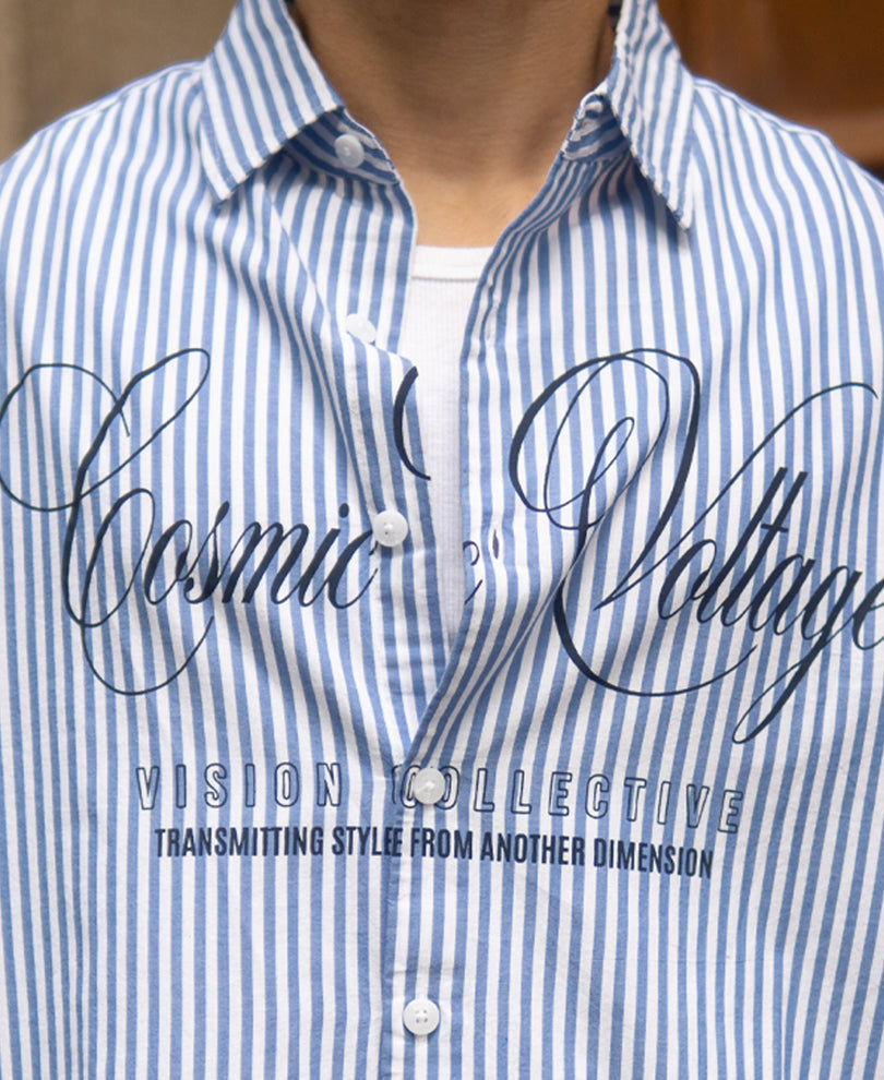 Blue Printed Striped Shirt