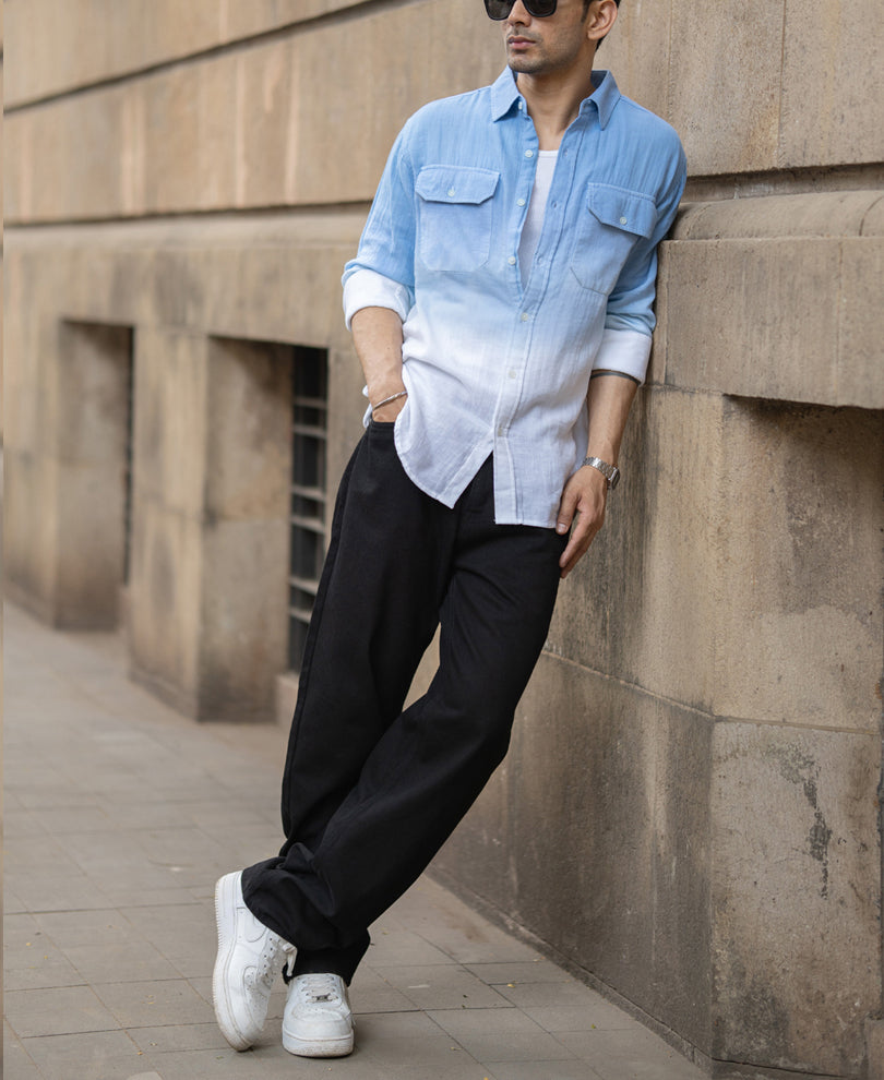 Blue Double Pocket Ombre Shirt.
