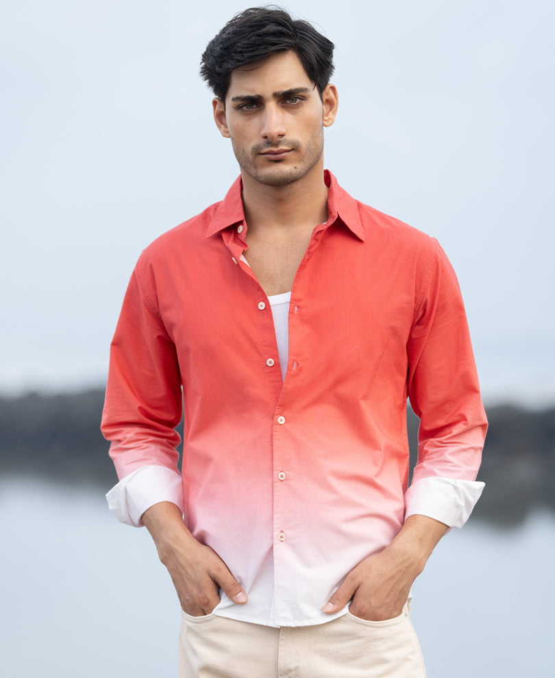 Coral Red Ombre Print Shirt.