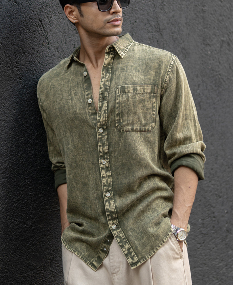 Olive Overdyed Lightweight Shirt.