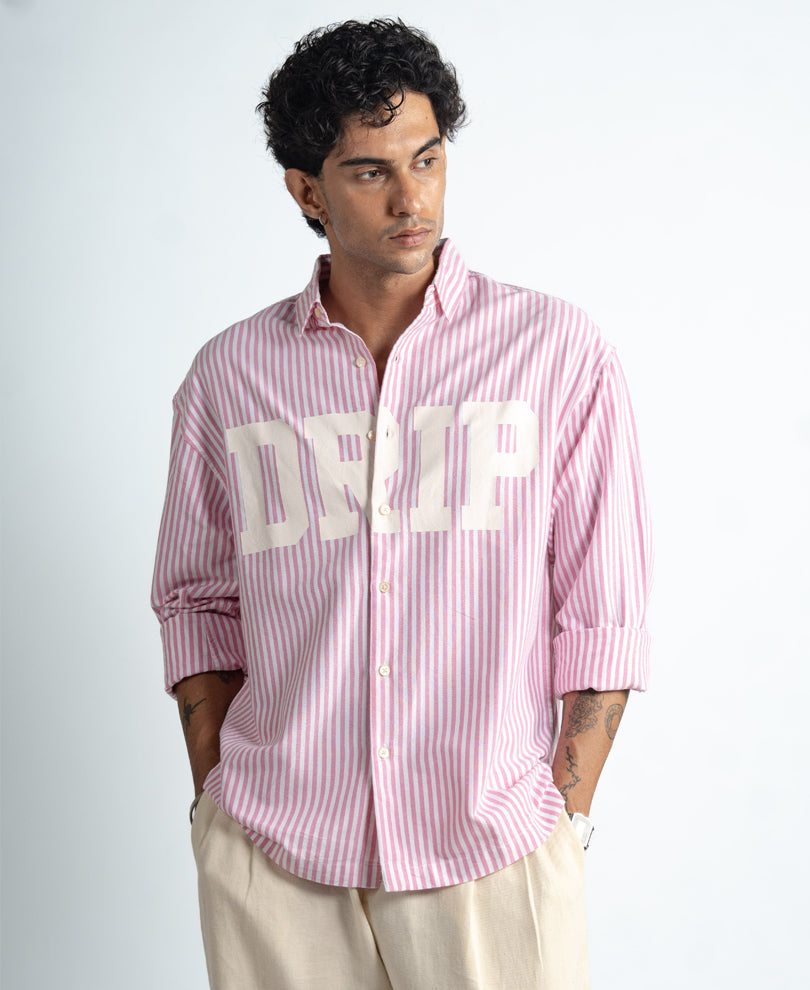 Pink Stripe Printed Shirt 100% Cotton