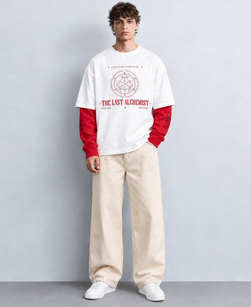 White Printed Doctor Sleeve T-Shirt 100% Cotton