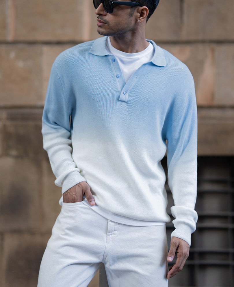 Light Blue Ombre Knit T-Shirt.