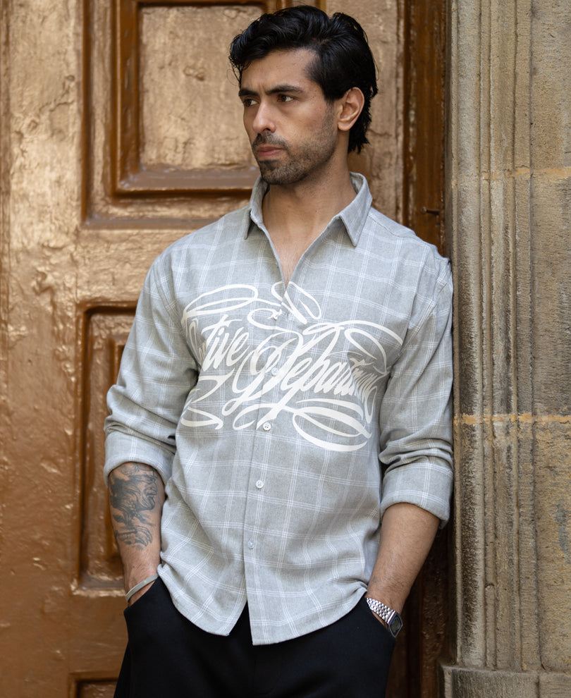 Grey Printed Checks Shirt