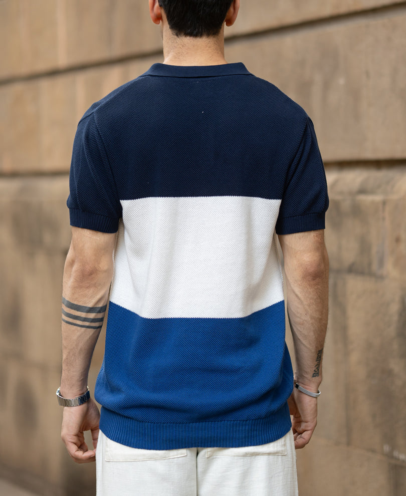Blue Stripe Knit T-Shirt.
