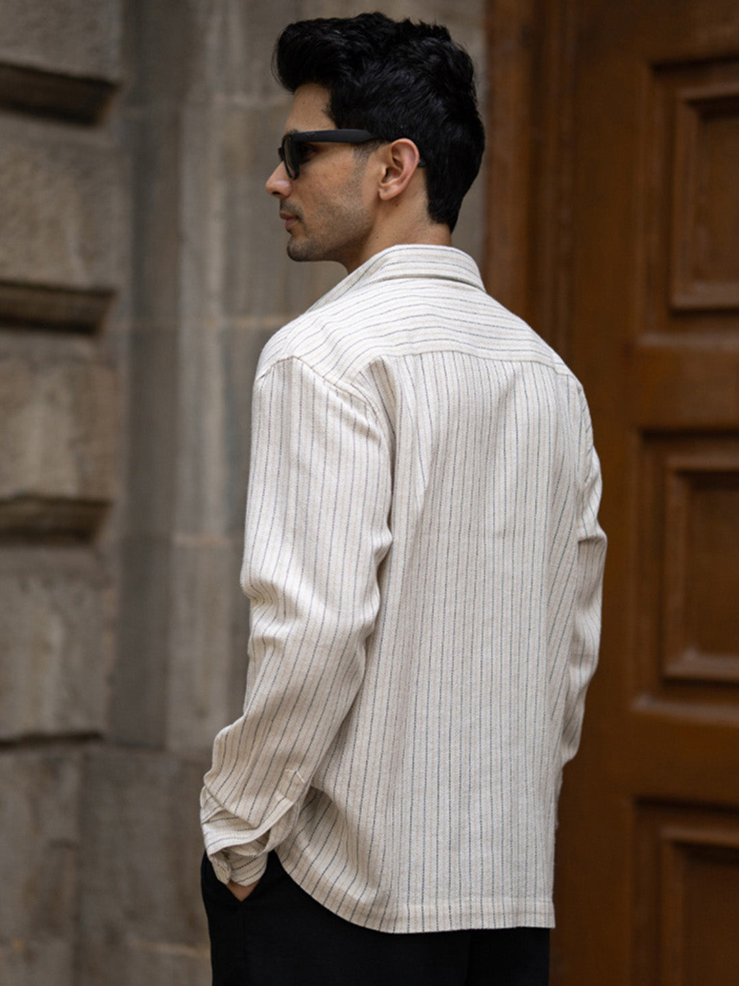 Natural Striped Embroidered Shirt