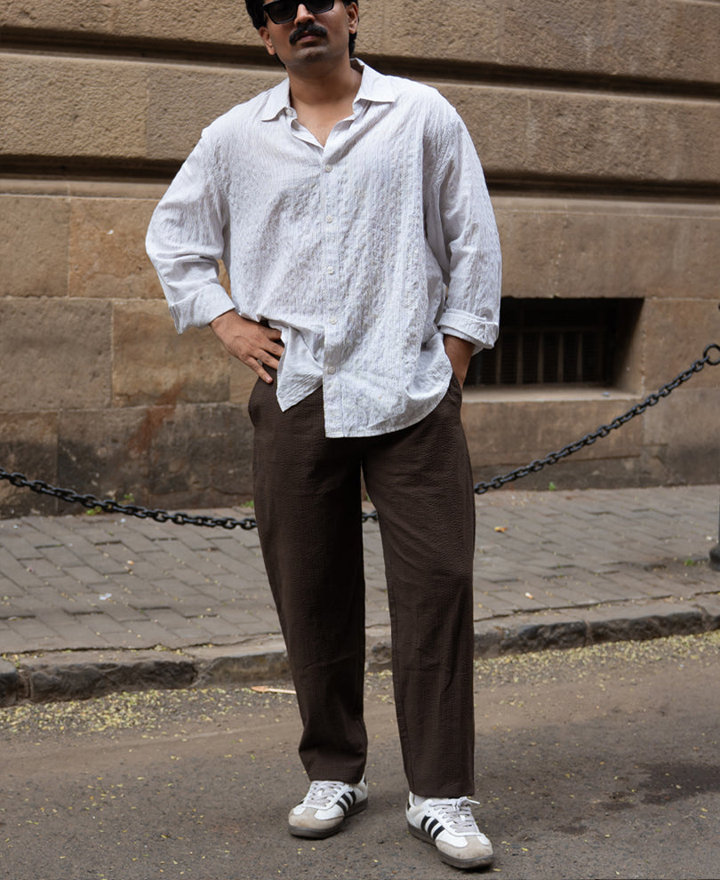 Brown Seersucker Cotton Pant.
