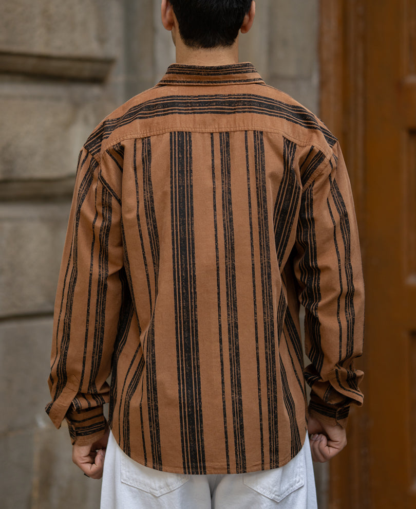 Light Brown Striped Corduroy Shirt.