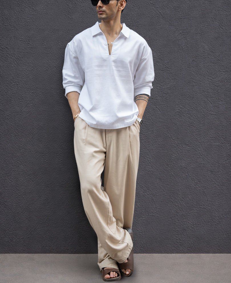 White Lightweight Structured Kurta Shirt.