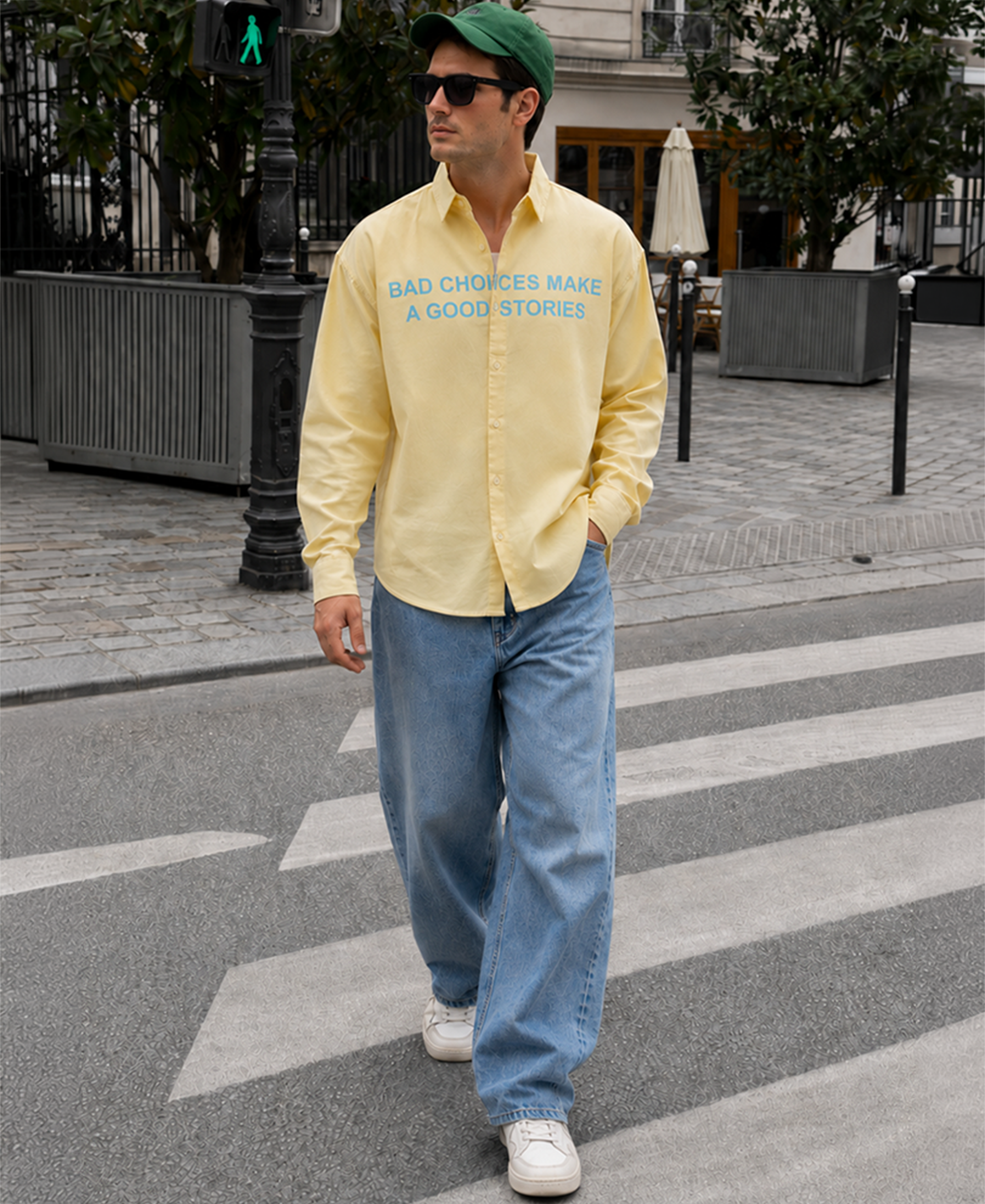 Butter Yellow Printed Overshirt 100% Cotton