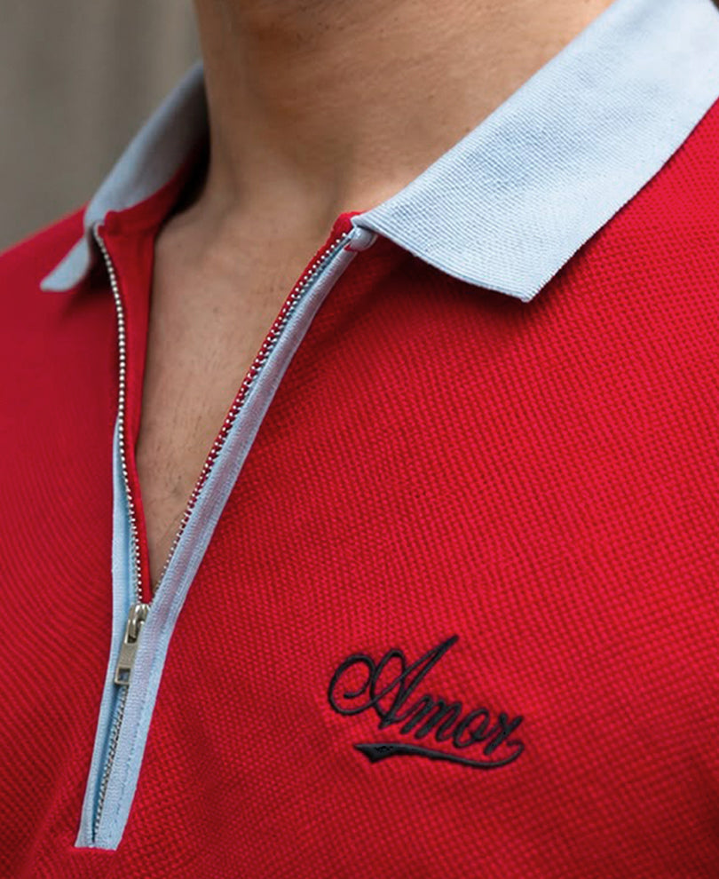 Red Structure Knit Polo T-Shirt