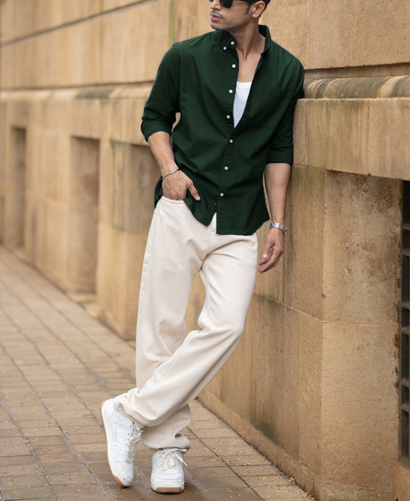 Emerald Green Cotton Oxford Shirt.