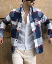 Navy And Wine Flannel Checks Shirt.
