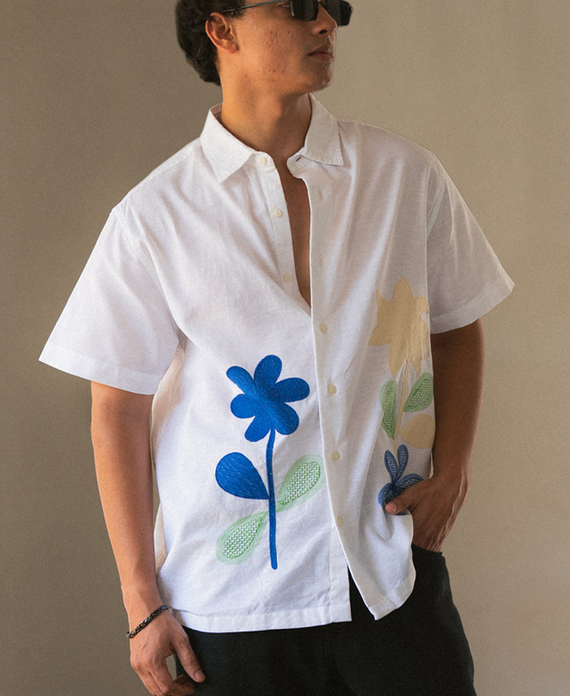 White Floral Embroidery Shirt