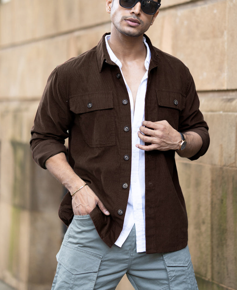 Brown Corduroy Shirt With Pockets.