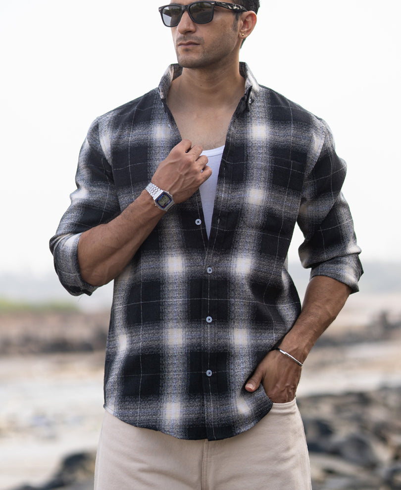 Black Structured Button Down Shirt.