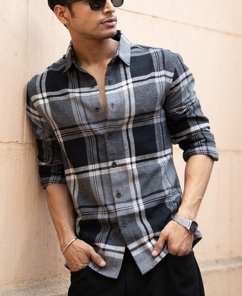 Grey & Black Macro Checks Shirt.