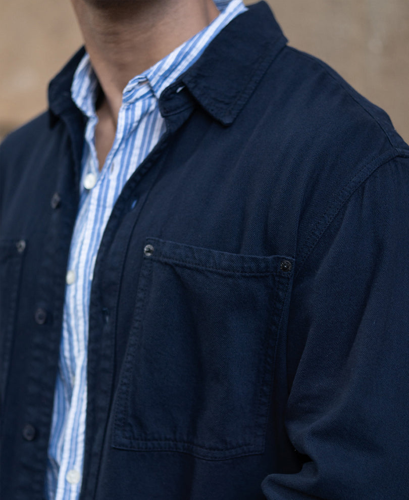 Navy Overdyed Twill Overshirt.