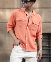 Peach Linen Double Pocket Shirt.