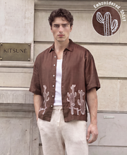 Brown Linen Blend Embroidery Shirt