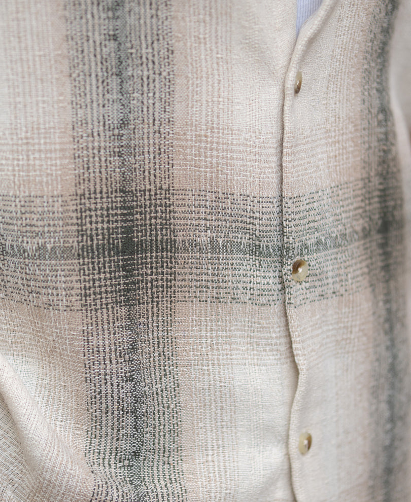 Beige Structured Checked Shirt.