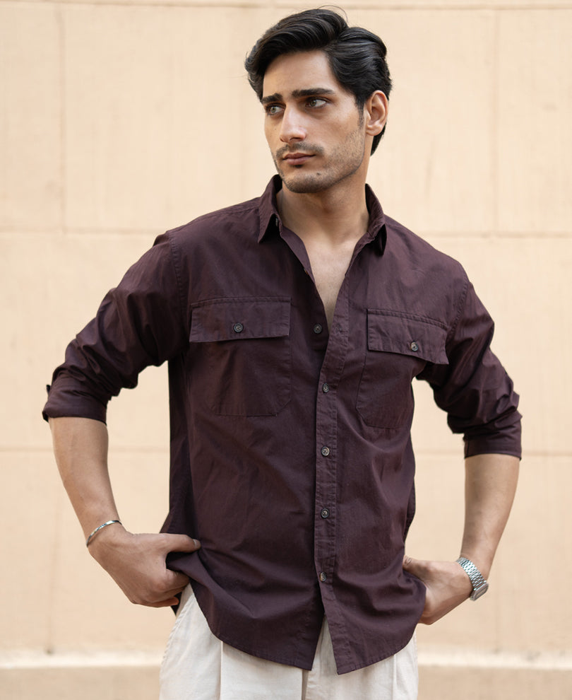Wine Double Pocket Lightweight Shirt.