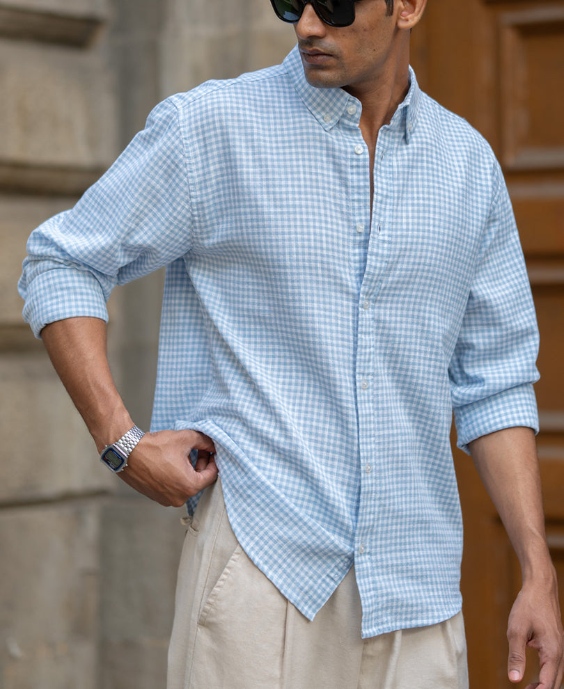 Light Blue Micro Checks Shirt.