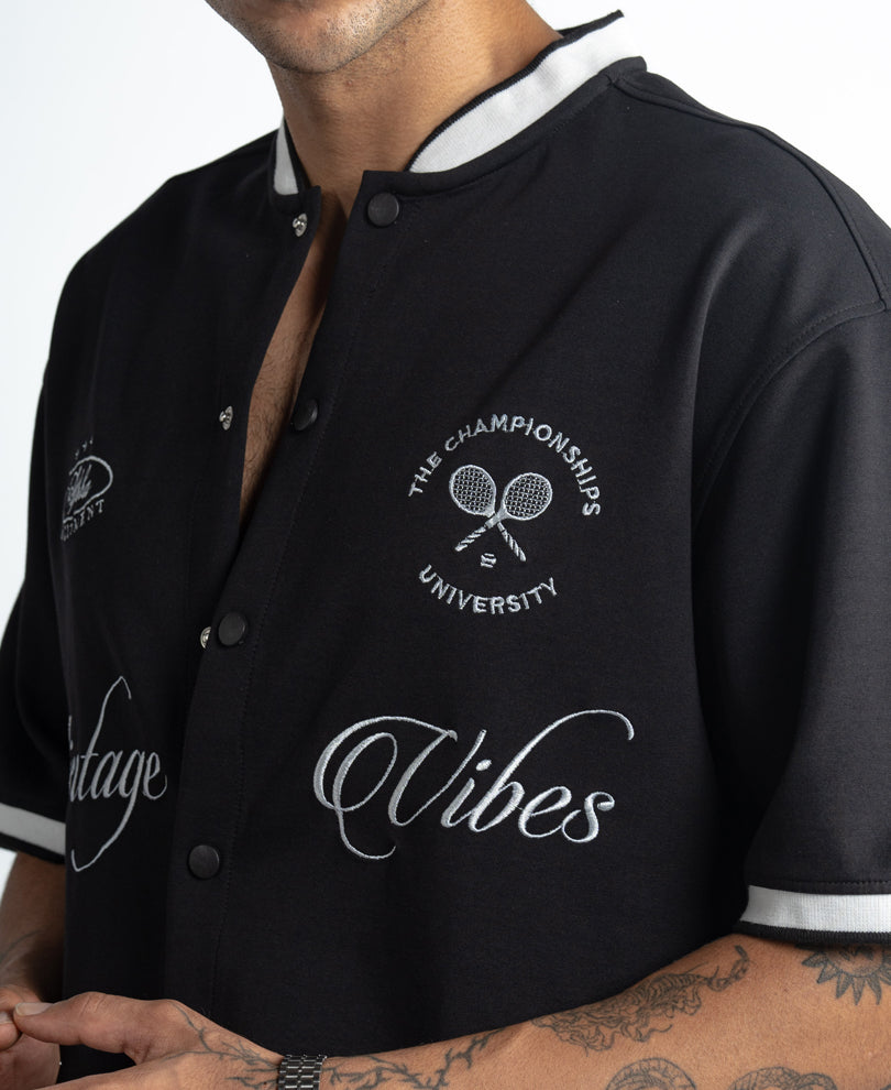 Black Embroidered Knit Shirt
