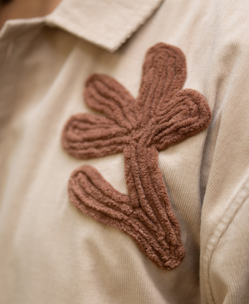 Beige Corduroy Embroidered Shirt 100% Cotton