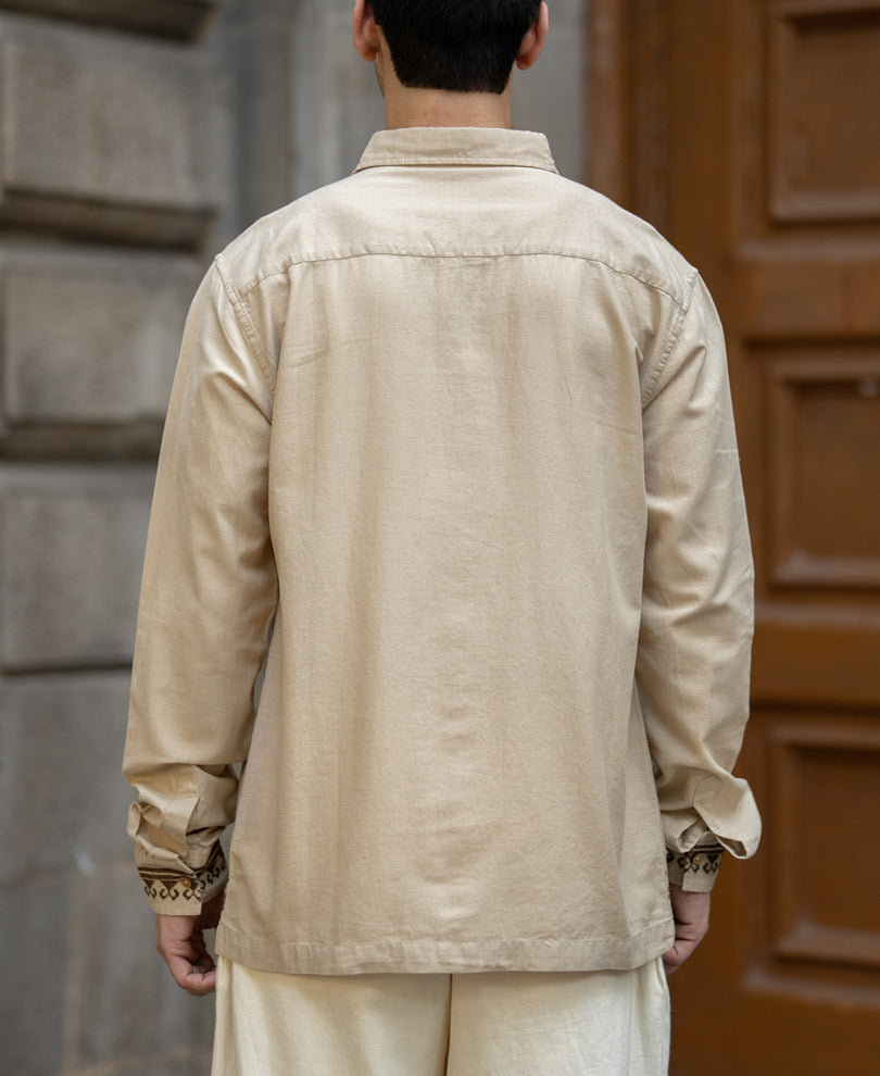 Beige Linen Blend Embroidered Shirt