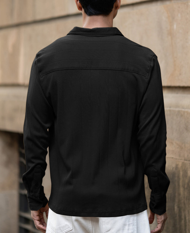 Black Double Pocket Knit Shirt.