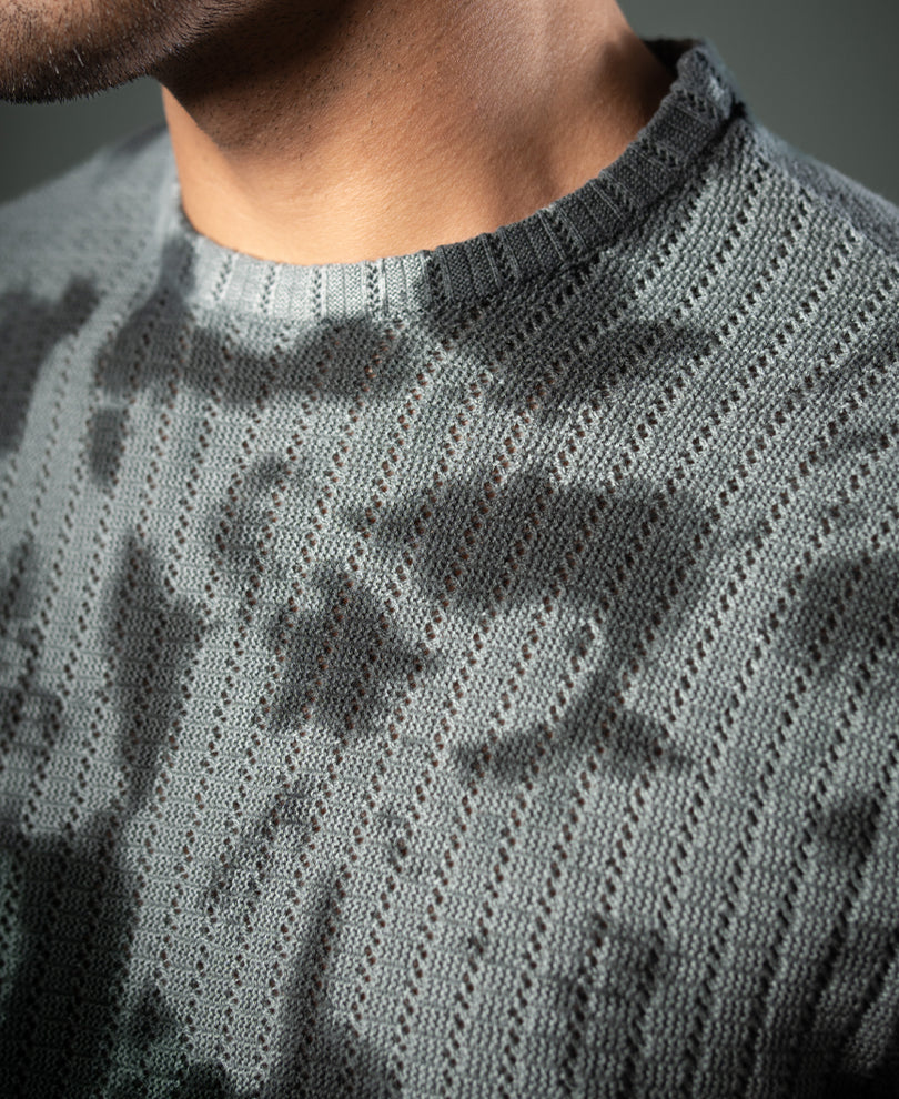 Grey Tie Dye Knit T-Shirt.