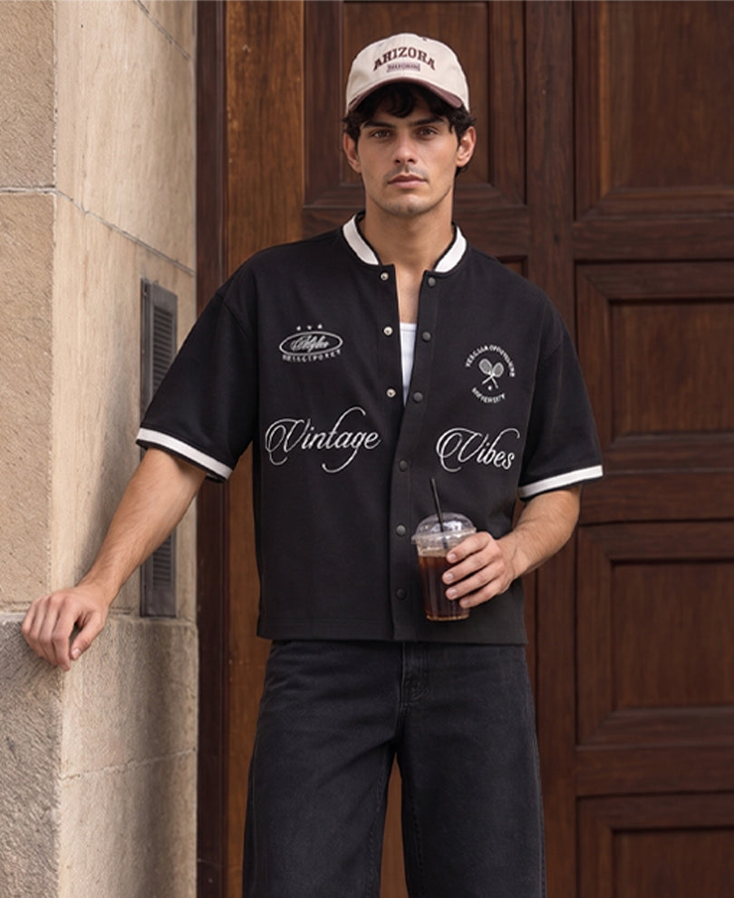 Black Embroidered Knit Shirt