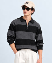 Grey & Black Knitted Stripe T-Shirt 100% Cotton