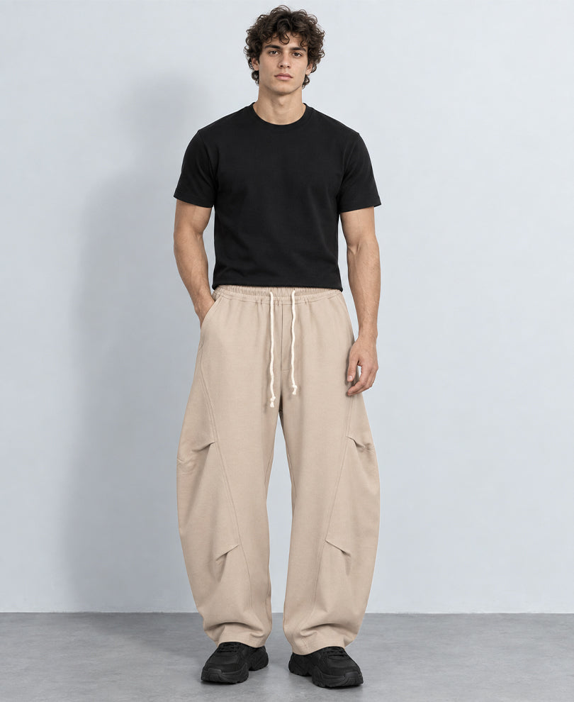Beige Barrel Fit Paneled Trackpants