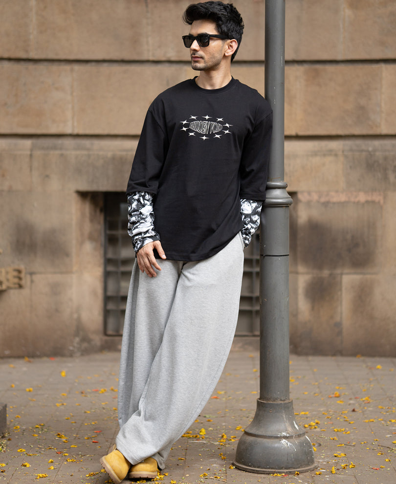 Black Double Sleeve Printed T-Shirt