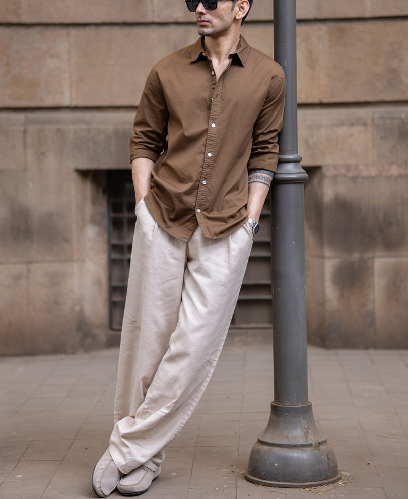 Tan Brown Washed Shirt.