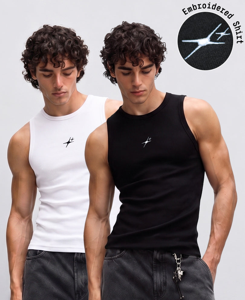 B&W Slim Fit Vest Pack Of Two 100% Cotton