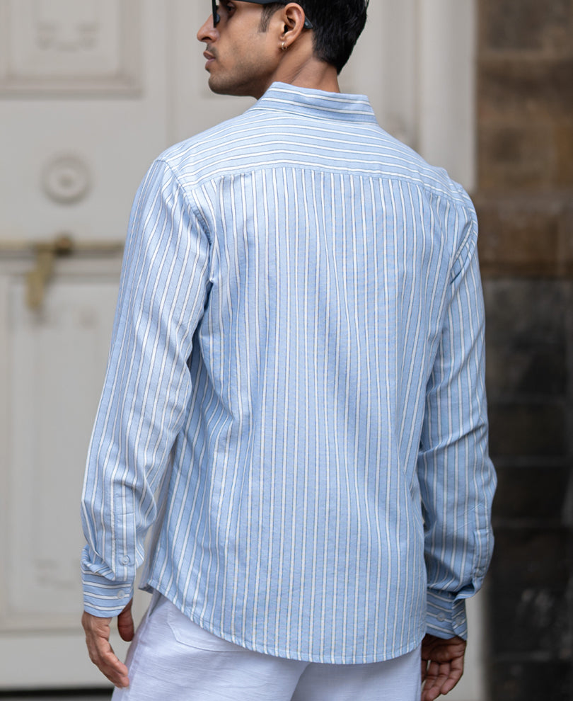 Blue Cotton Oxford Stripe Shirt.