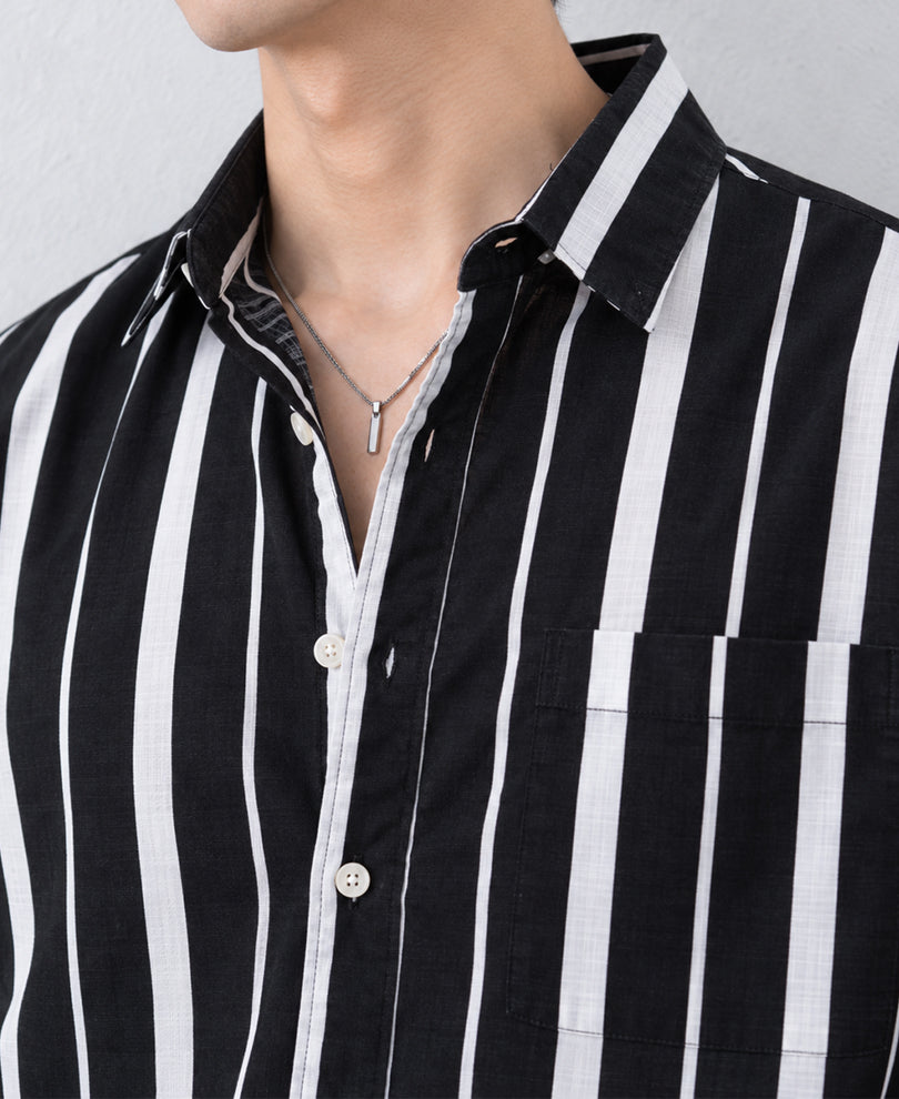 Black Lightweight Striped Shirt 100% Cotton